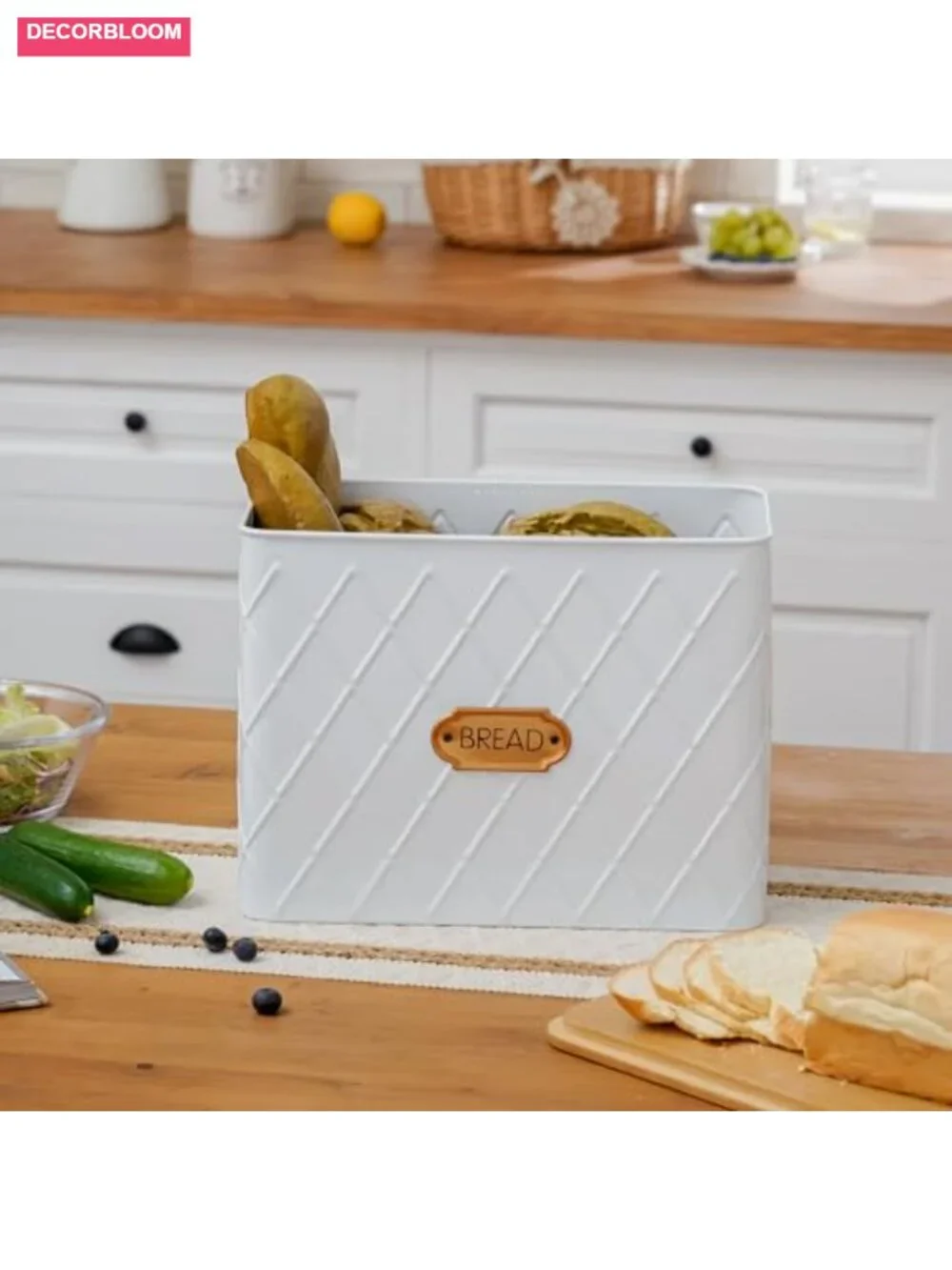 Extra Large Pantry Bread Box with Bamboo Lid, Vented Carbon Steel